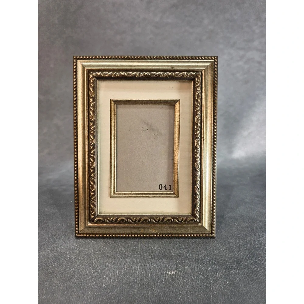 Vintage Ornate Gold Silver Tone 3x5 Picture Frame Beaded Scroll Tabletop Wall